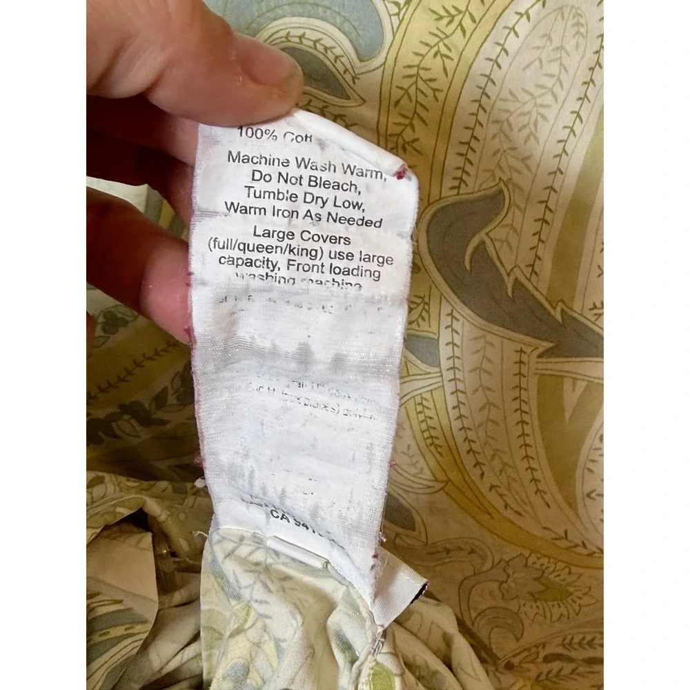 Pottery Barn Jolie Paisley Duvet Cover Full‎ Queen Sage Green Yellow Cotton 2006